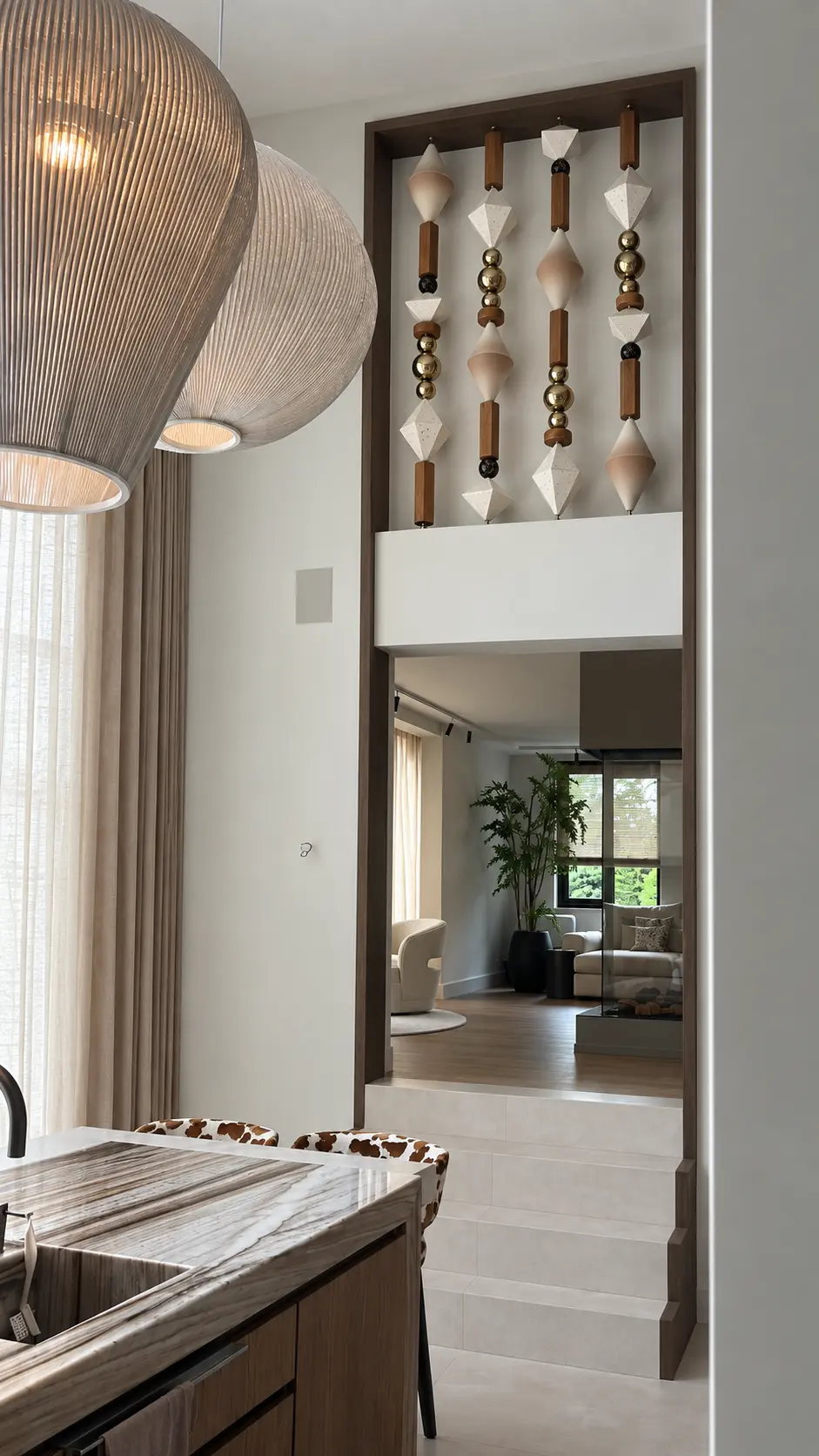 BigBeads strands framed in a residential wall opening