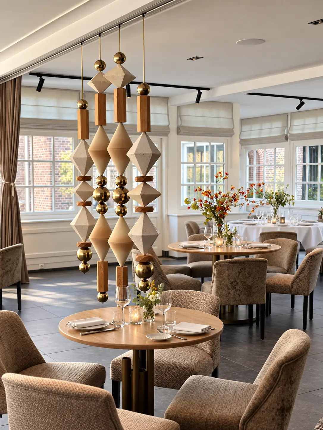 BigBeads strands above a dining table at Restaurant Ovum
