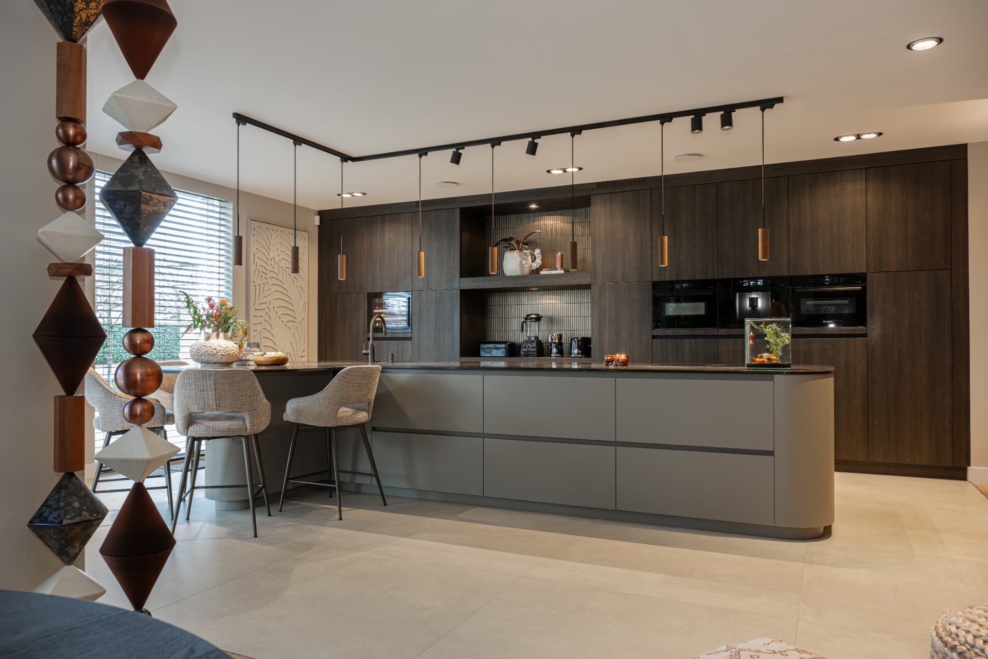 Kitchen island framed by BigBeads strands