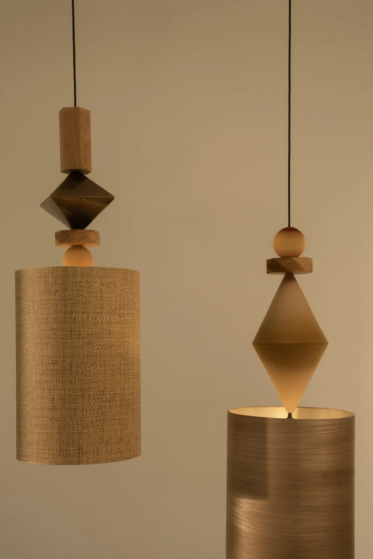 Two Duran x BigBeads pendants with woven shades