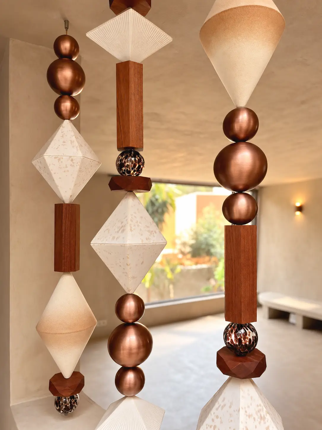 Copper, ceramic and wood strands, Project Yin Yang