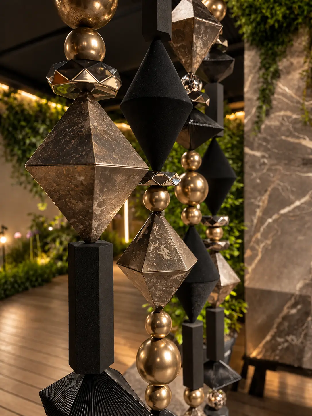 Detail of bronze and black BigBeads in a home gym