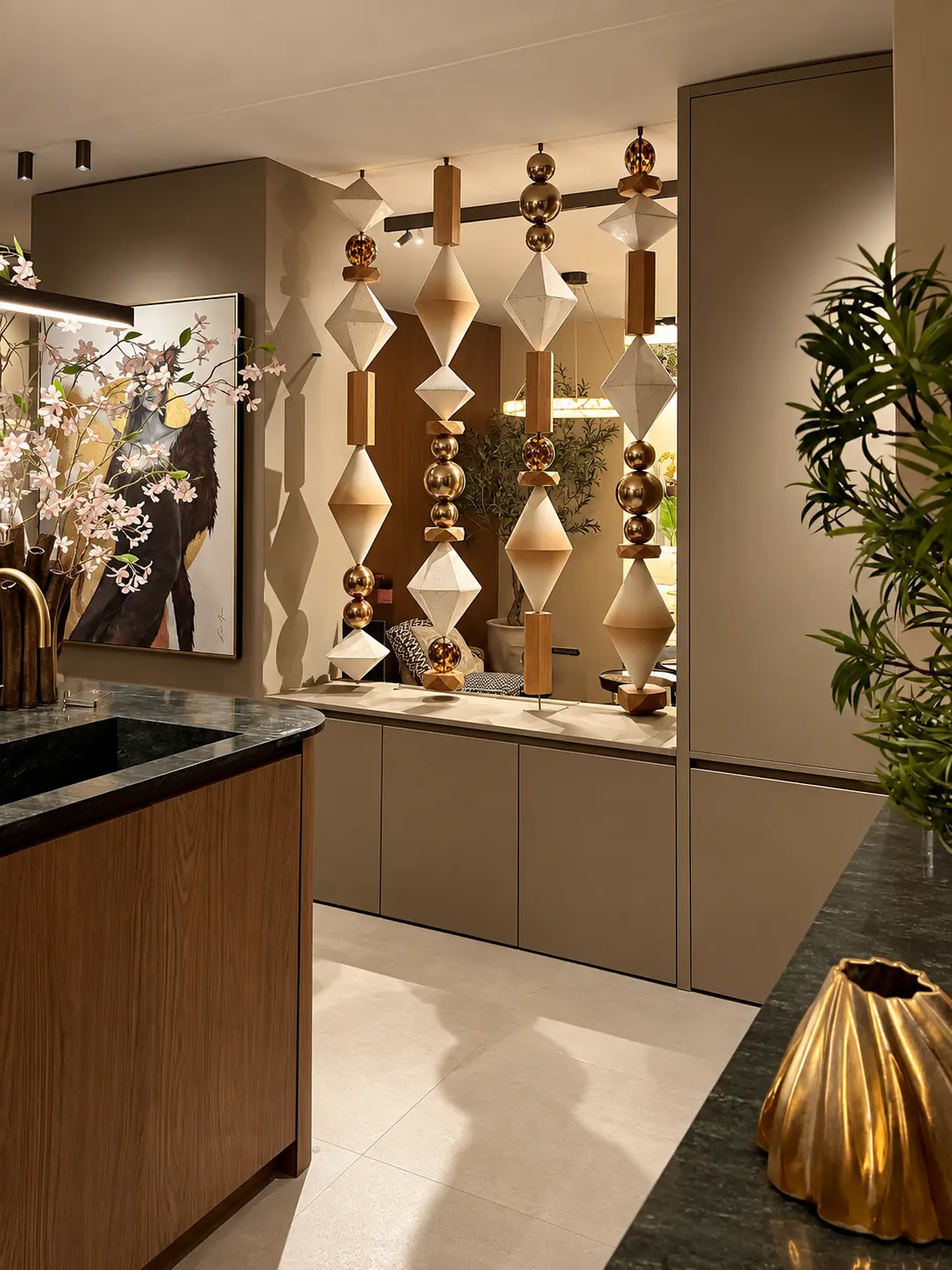 BigBeads strands framing a warm kitchen interior