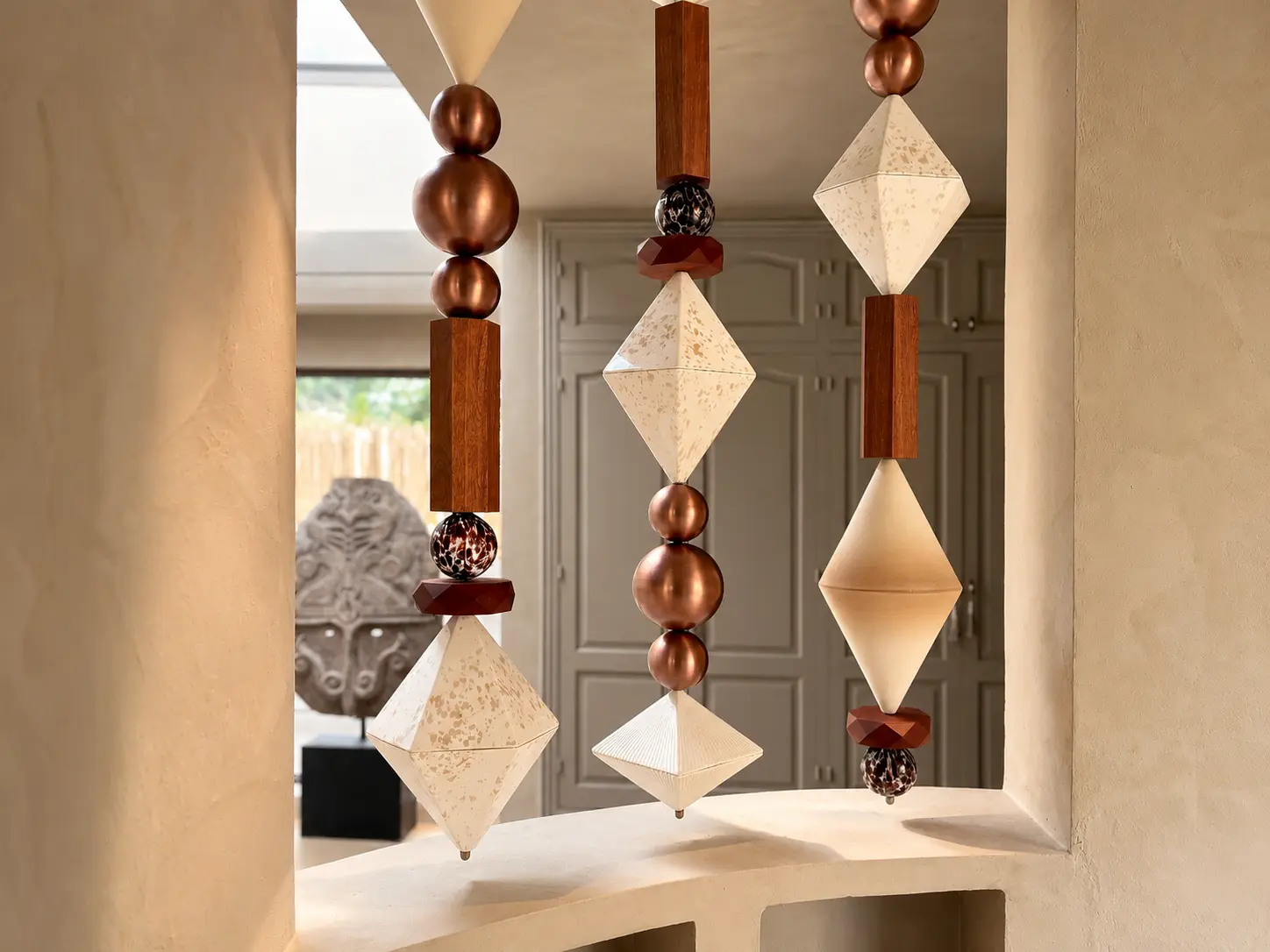 Three BigBeads strands in a plastered niche, Project Yin Yang